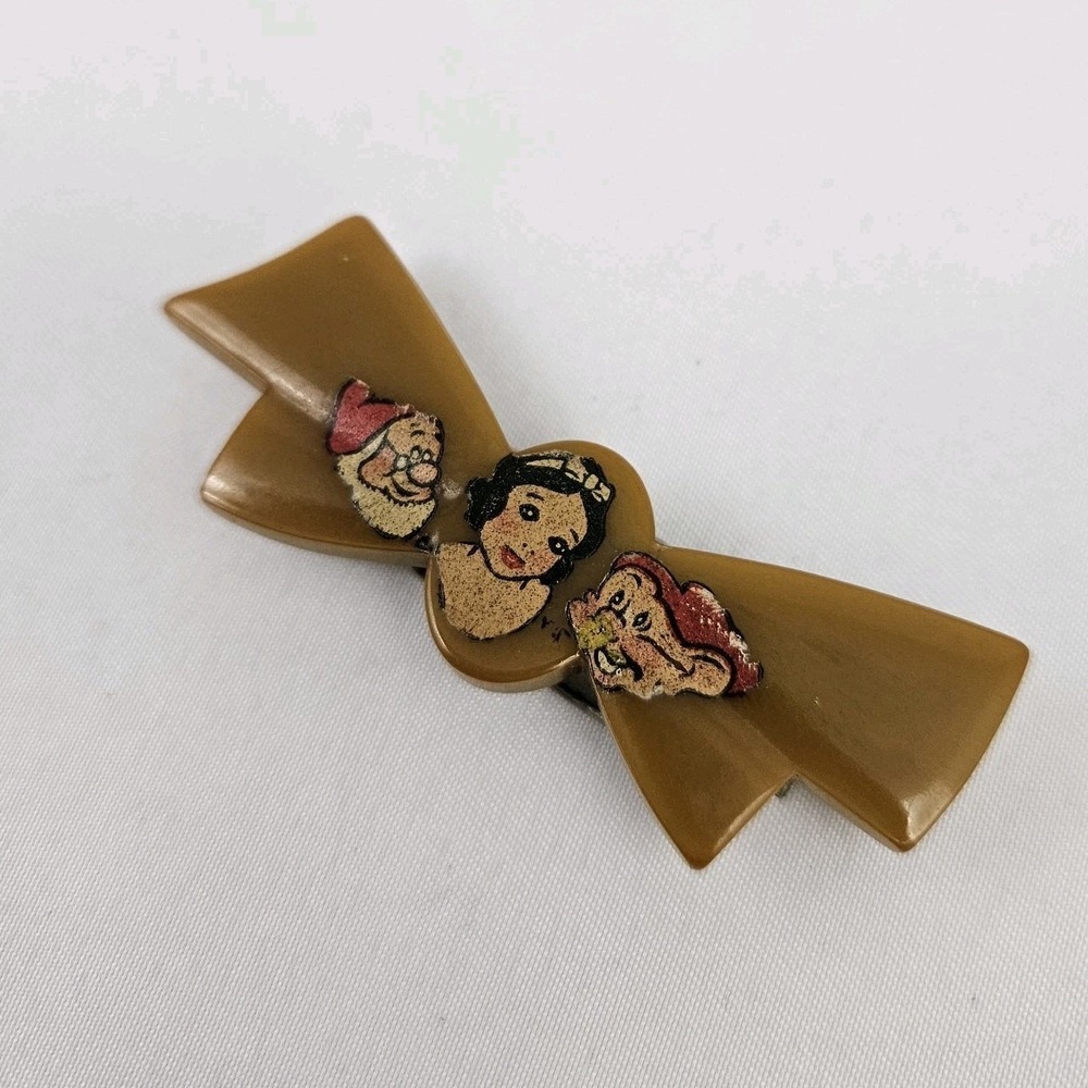 Bakelite Snow White Doll Barrette Double Pin Hair Dress Clip Disney 30's Vintage
